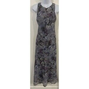 VTG Y2K Next Up Floral Mesh Maxi Dress Grey Purple Rose Whimsigoth Fairygrunge S